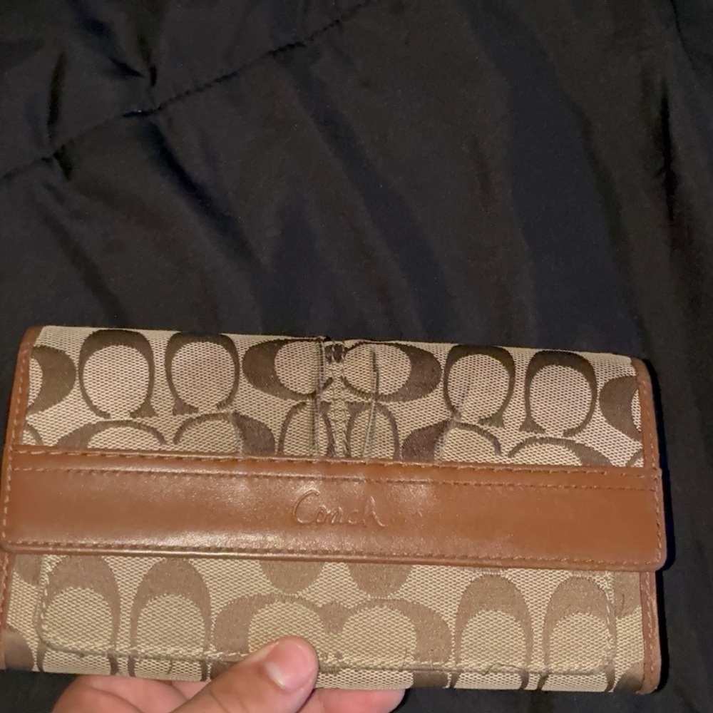 Coach Monogram Canvas Wallet in Brown and Tan